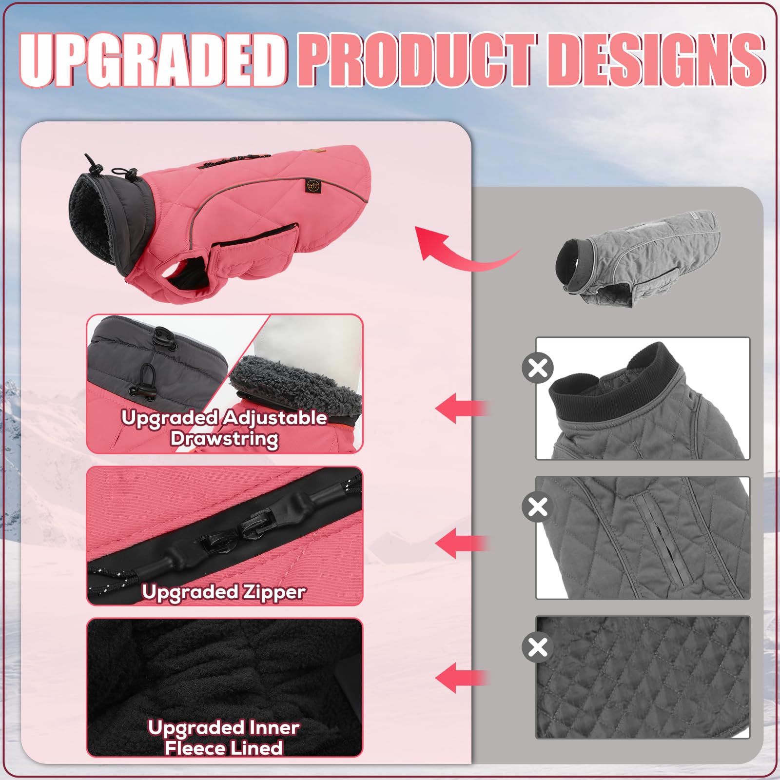EMUST Gilet per cani per l'inverno, foderato in pile, per il freddo, caldo, per cani di taglia piccola, media e grande, abbigliamento per cani per il freddo, rosa, XXXL