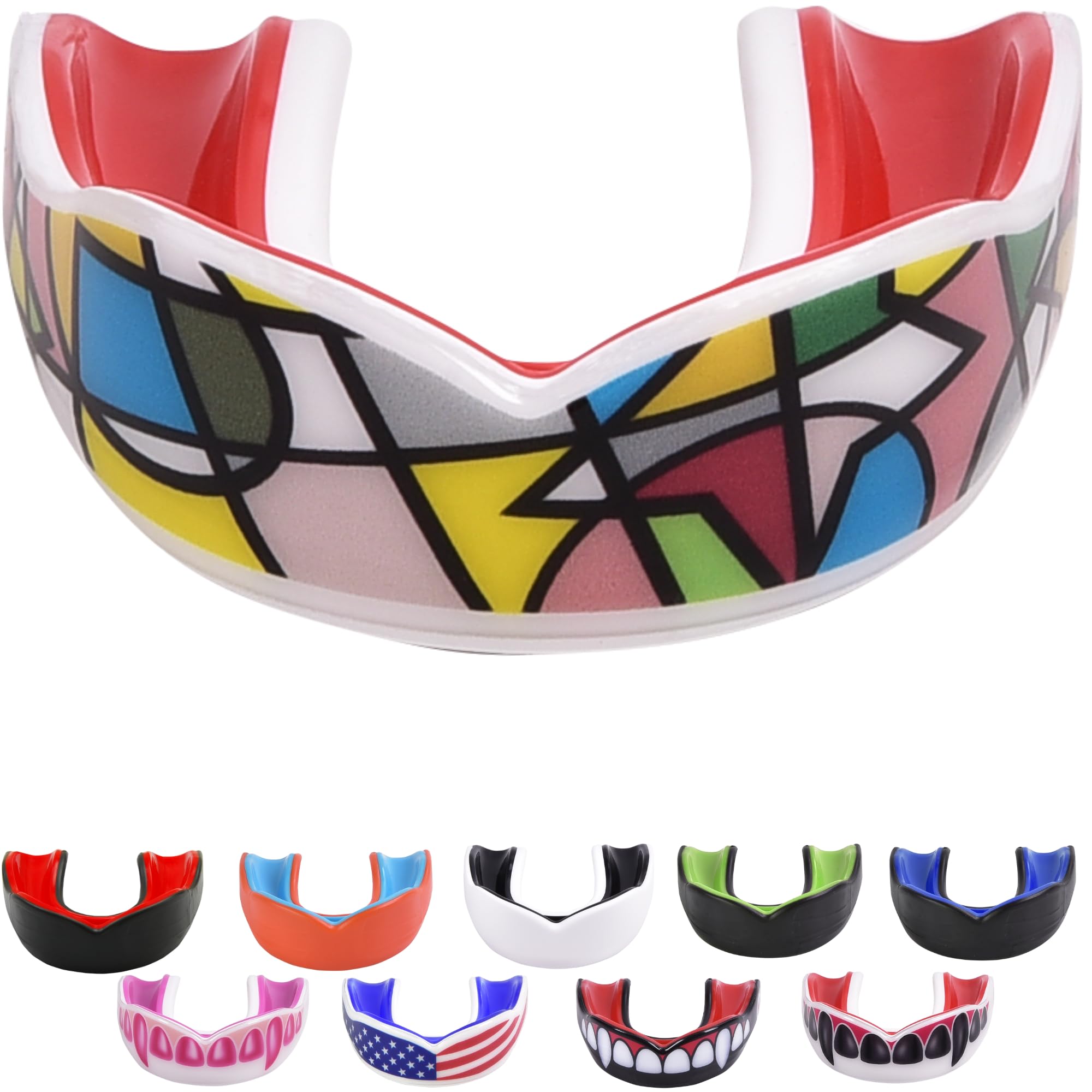 Adult Sports Mouth Guard (USA Flag & Fangs & 15 Best Colors to Choose from) - Mouthguard for Football, Boxing, Karate, Martial Arts, Rugby, MMA, Sparring, Hockey (Adult, Strapless)