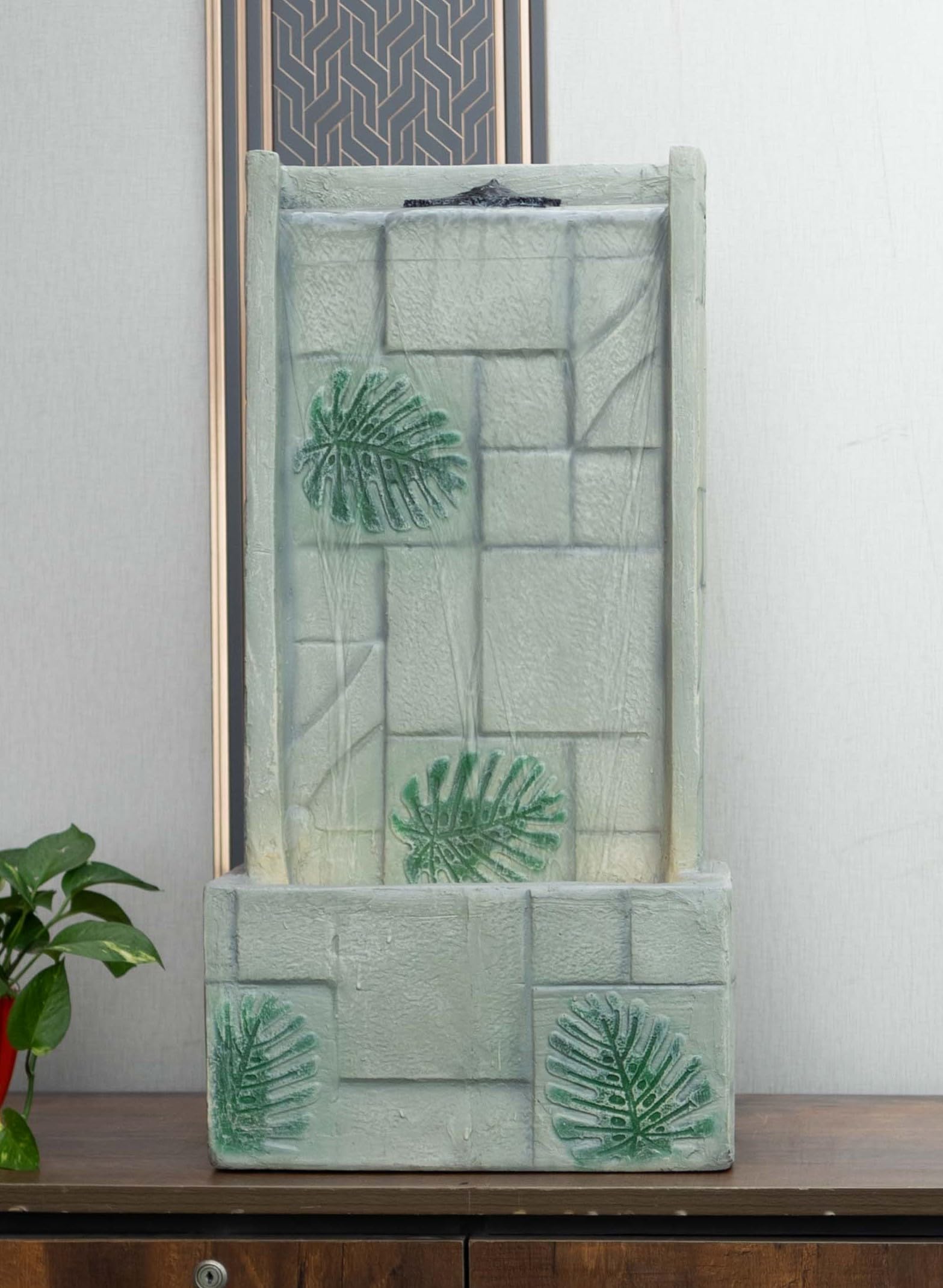 Expleasia, Exuberant & Luxury Decor Medium Size Table Top Leaf Slate Water Fall Water Fountain for Home, Office, Garden | Housewarming Item |Water Fountain Indoor Home Decor (Green) (80H X38L X22B) cm-image-23