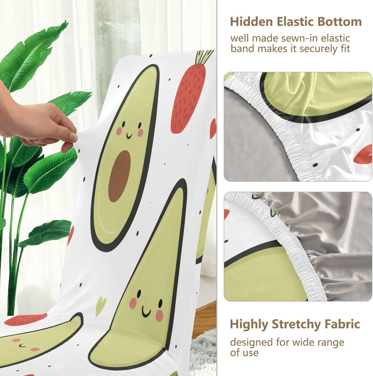 ALAZA Chair Covers for Dining Room, Avocado Strawberry Heart Stretch Chair Cover Sets Chair Protector for Formal Dining Celebration