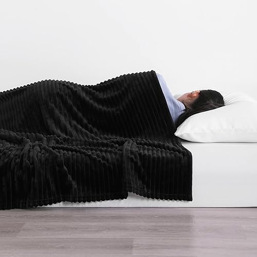 Miniatura 4 de NTBAY Manta de franela de felpa para cama individual, 60 x 80 pulgadas, suave y cálida, ligera con textura a rayas, para sofá, cama para todas las