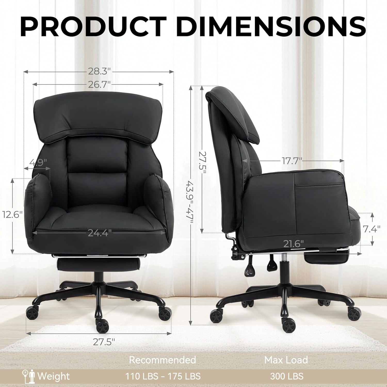 Dowinx Cross Legged Office Chair with Pivoting Armrests,Criss Cross Chair with Pocket Spring Seat & Back,Reclining Computer Gaming Chair with Footrest and Metal Base (Black)