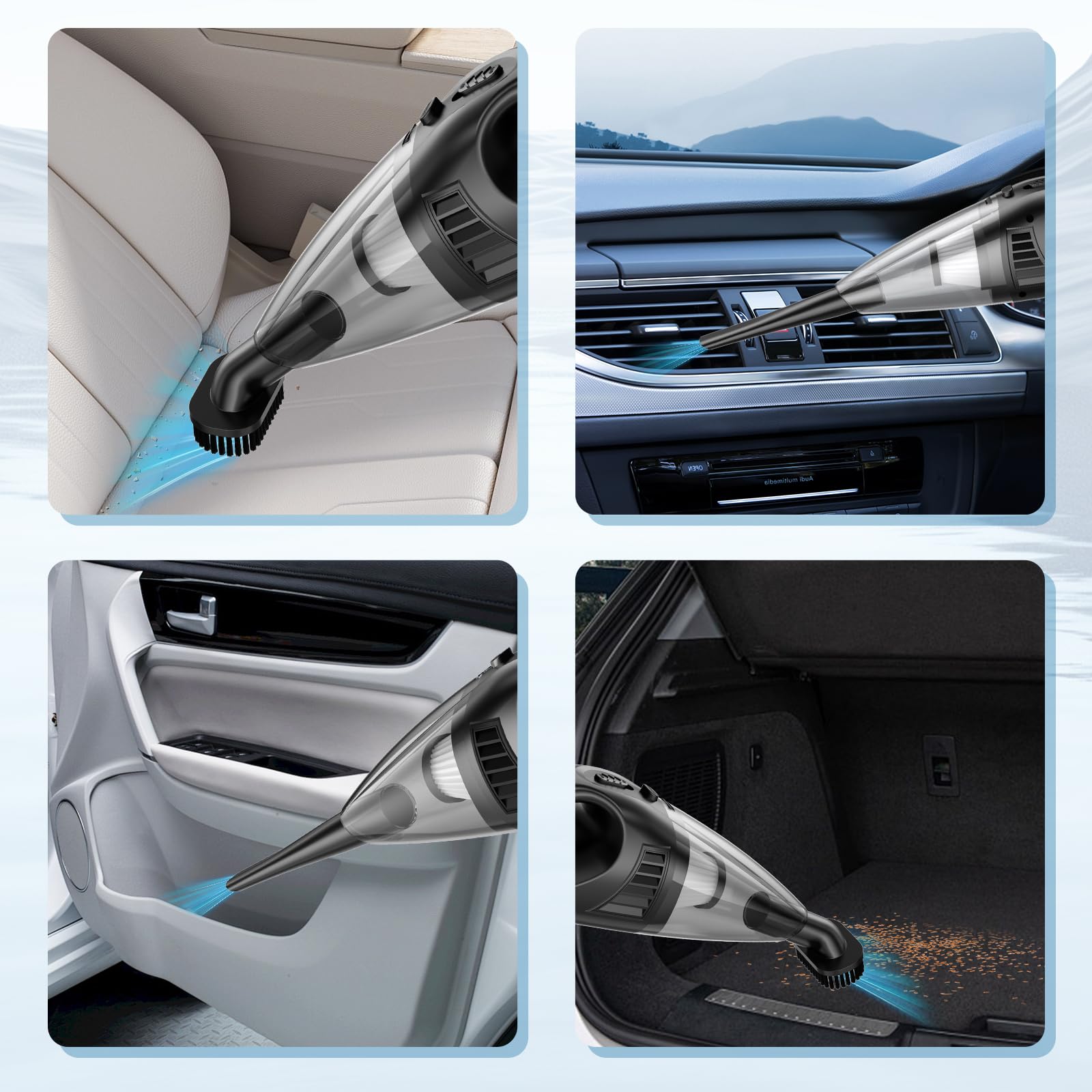 Aspirador Portátil Inalámbrico, 120 W, 9000 Pa, Potente, con Batería de 3600 mAh, Recargable, para Limpieza de Hogar y Coche