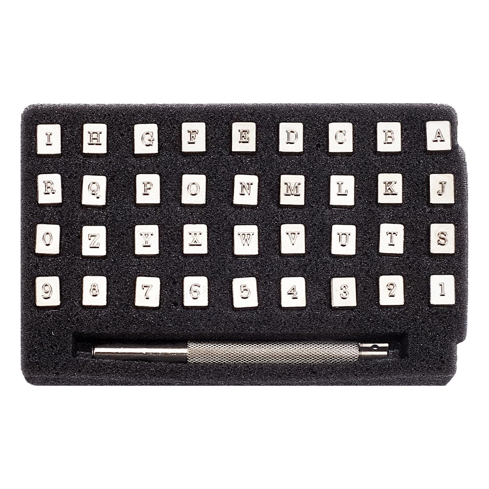 HOBBIESAY 1 Set 36Pcs Capital Letters and Numbers Stamp Set 10x8mm Alloy Alphabet Craft Stamping Tools Letter Stamp Tools Set Leather Art Craft Tool for DIY Craft