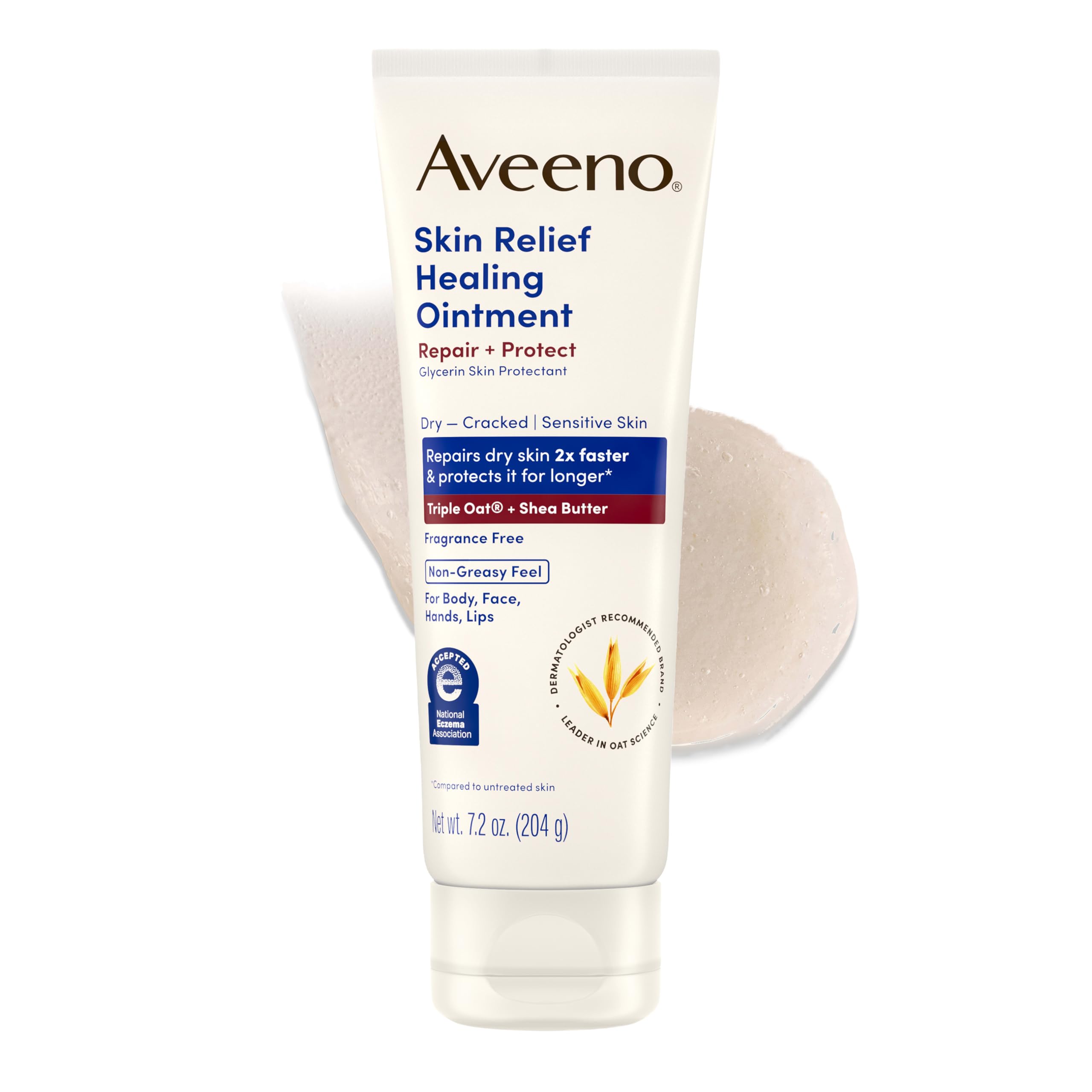 Aveeno Skin Relief Healing Ointment, for Extra Dry, Cracked & Sensitive Skin, 72-Hour Protectant with Triple Oat, Shea Butter & Glycerin, Fragrance-Free for Body, Face, Hands, Lips 7.2 oz