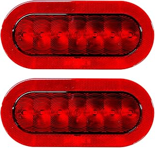Dream lighting LED 7.8inch Red Oval Tail Light 7 Diode with Reflector Ring IP65 Waterproof Stop Brake Turn Trailer Lights for RV Truck -Dual Brightness