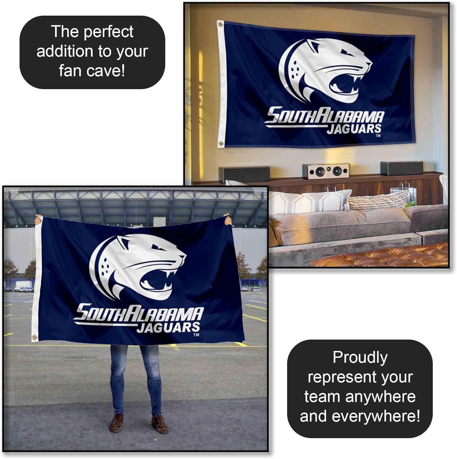 South Alabama Jaguars White Logo Large Grommet Banner Flag - Image 5