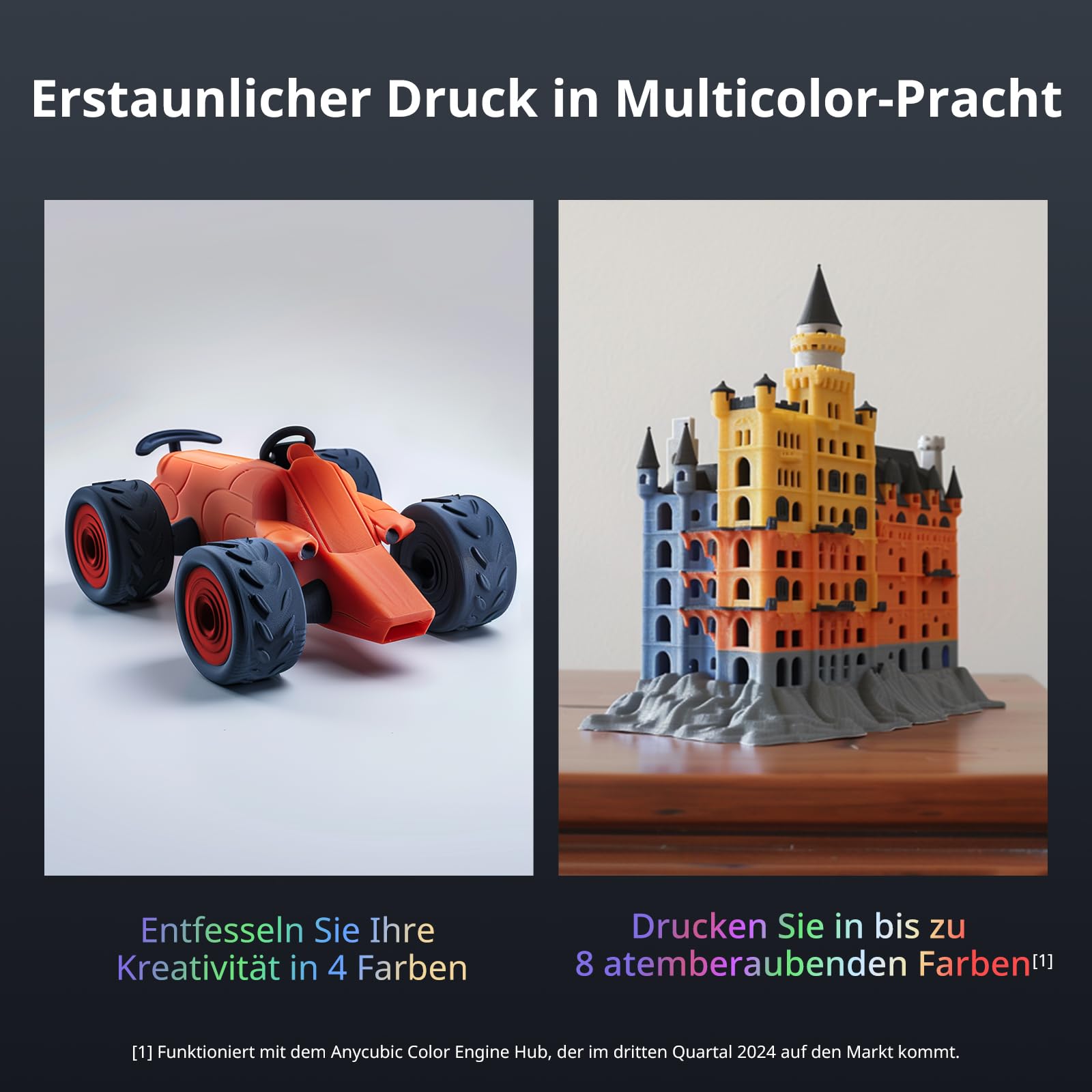 Anycubic Kobra 3 Combo 3D Drucker Mehrfarbig, Druck in 4 Farben, 600mm/s hohe Geschwindigkeit, Trocknung Filament während des Drucks, Auto Nivellierung 3D Printer Druckgröße 250 * 250 * 260mm