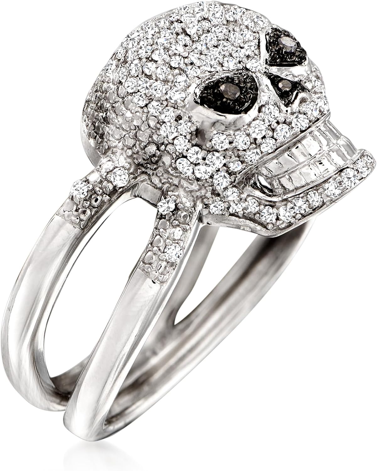 Ross-Simons 0.50 ct. t.w. Black and White Diamond Skull Ring in Sterling Silver