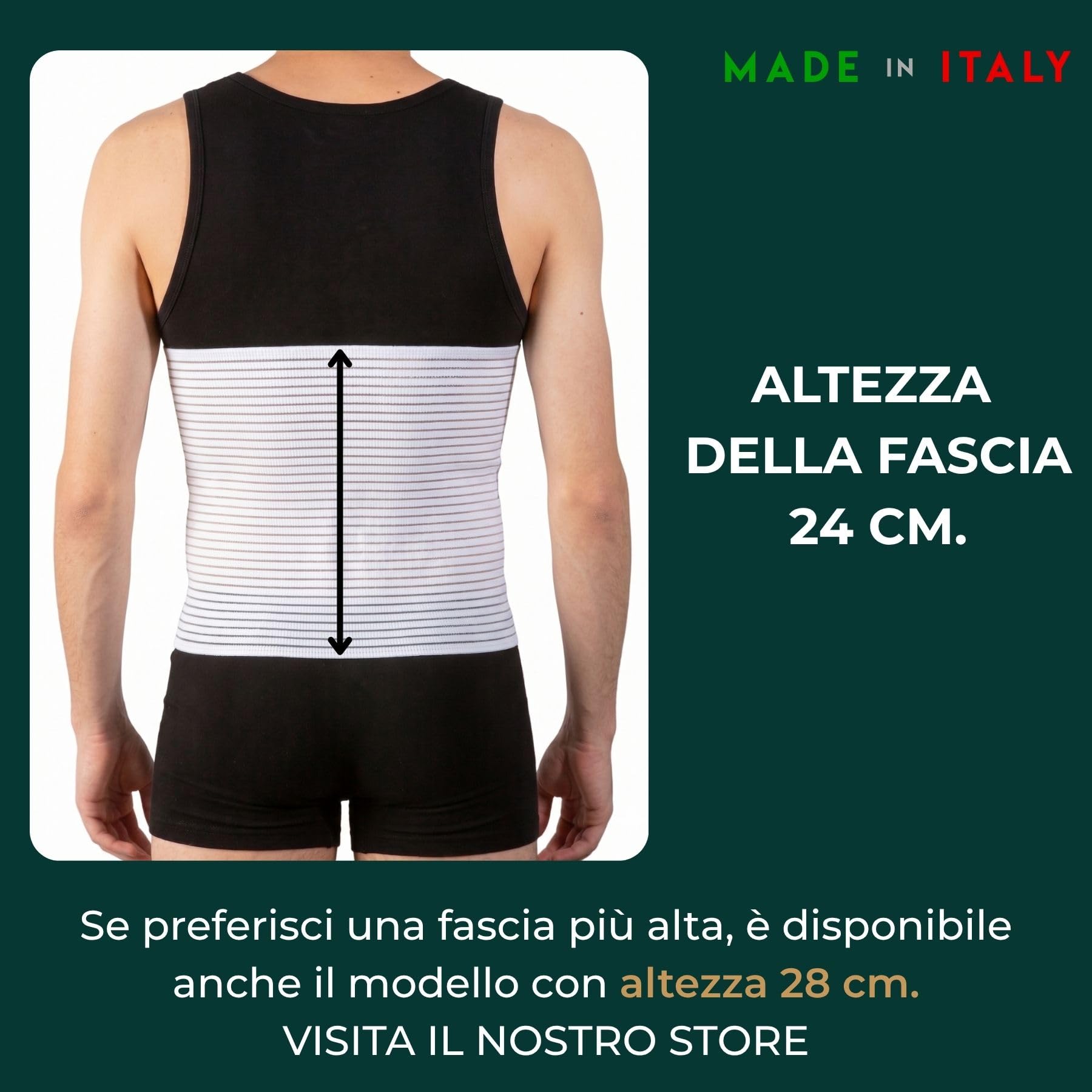 Easy8 – H24/120 Pancera Contenitiva Uomo Donna, Pancera Post Parto, Altezza 24 cm, Fascia Addominale Post Operatoria, Elastica, Guaina, Lombare, Corsetto, Chiusura a Strappo Regolabile