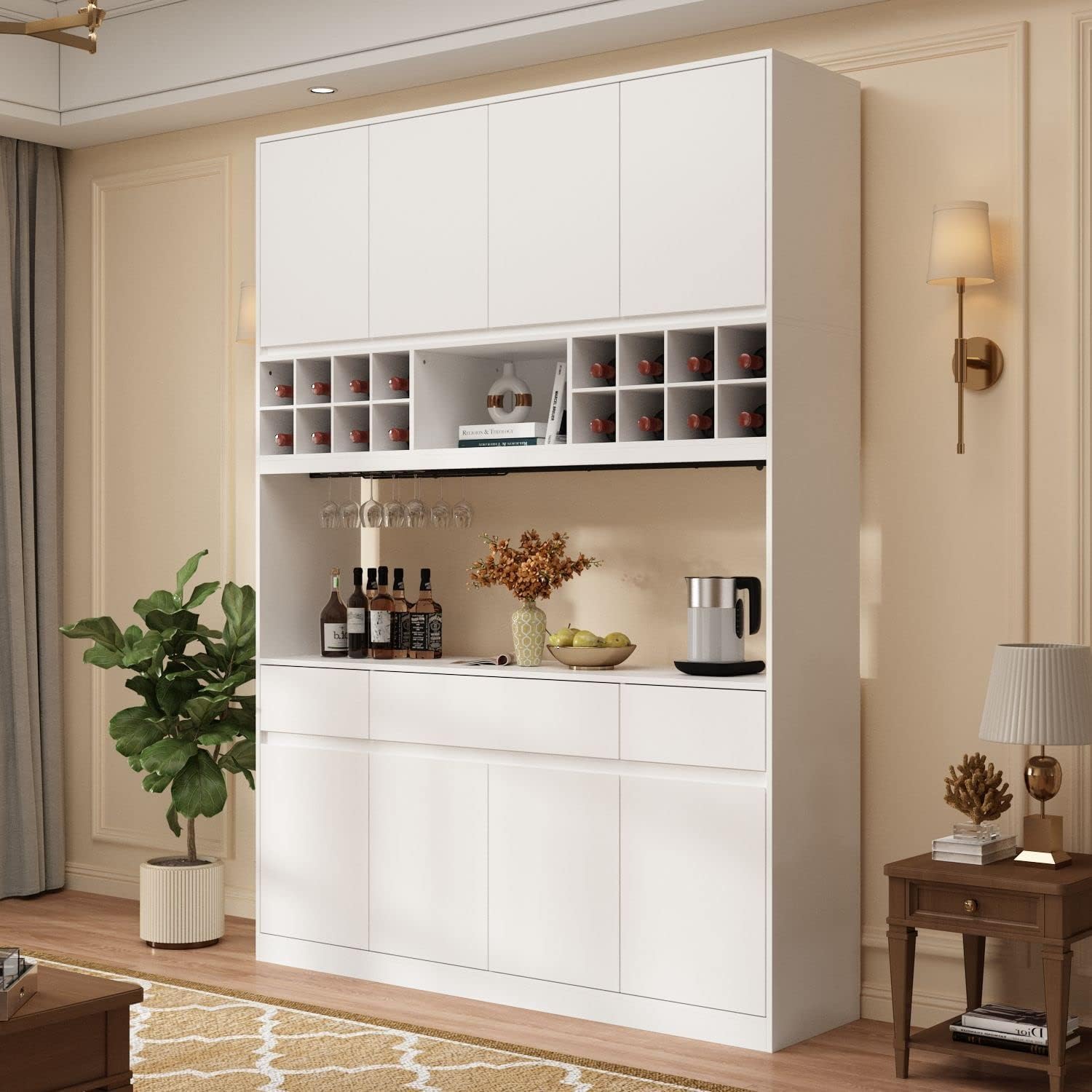 FAMAPY Large Bar Coffee Bar with Hutch