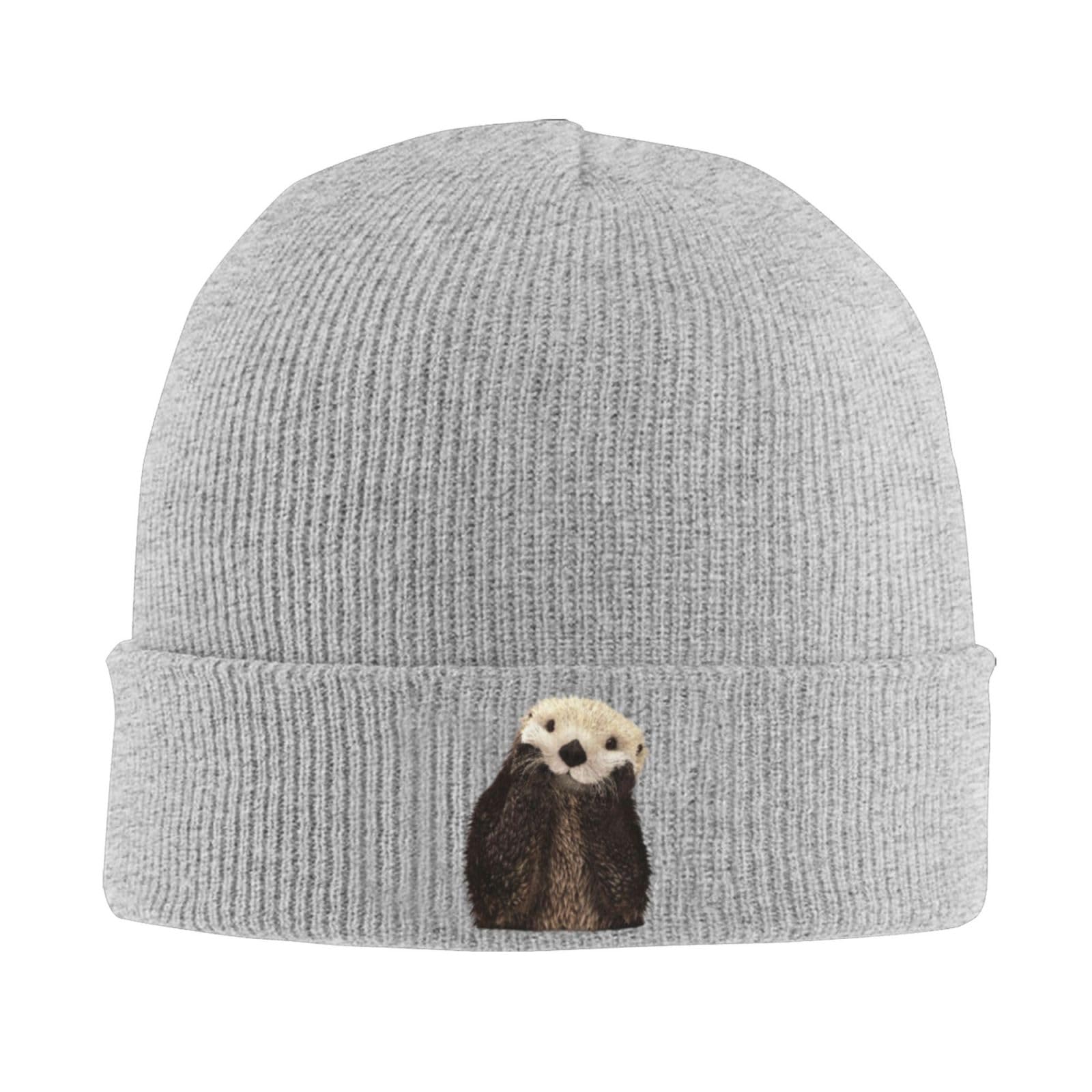 Vintage Retro Funny Otters Lovers Gifts Gray Winter Beanie Hats for Men Women Knit Cuffed Beanies Skull Caps Unisex Warm Hat
