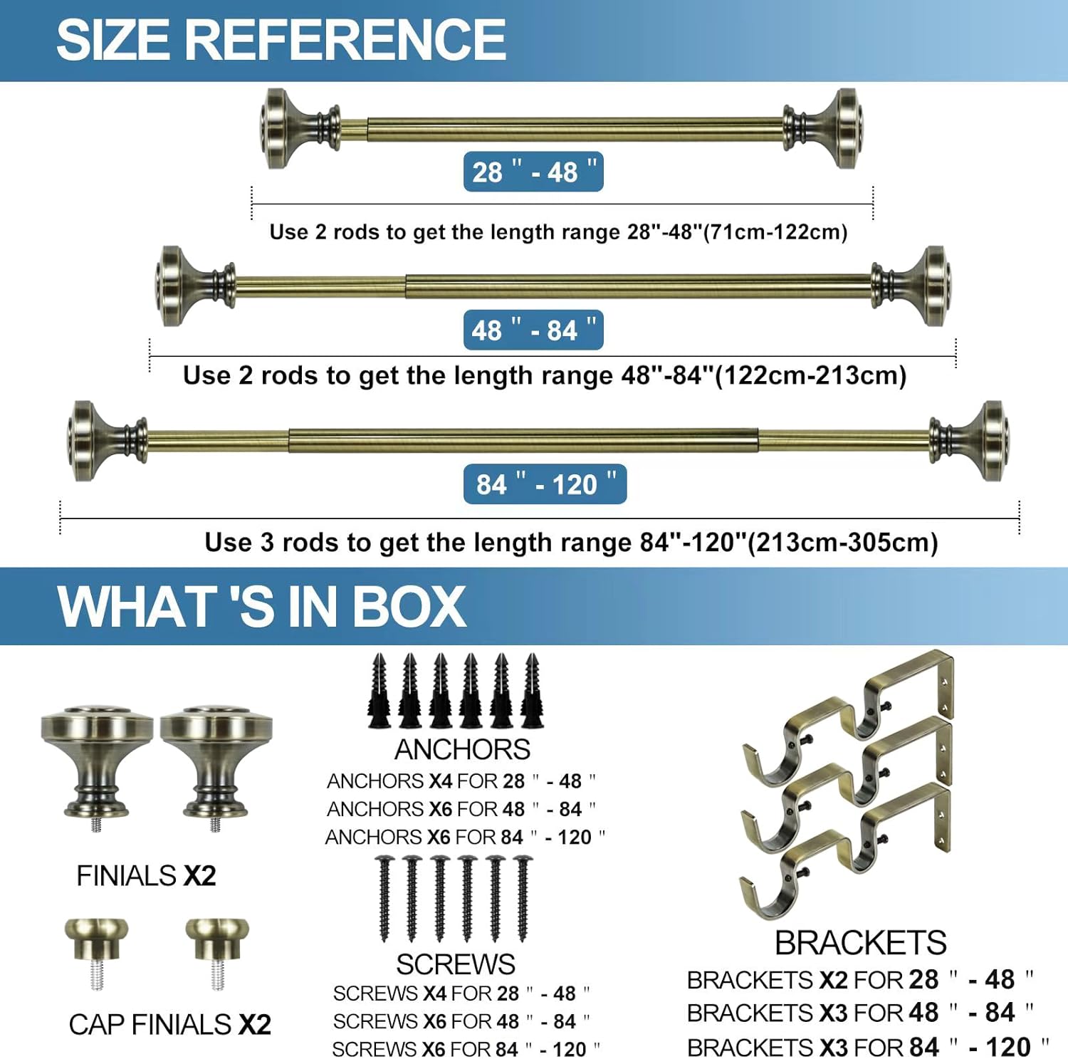 Urbanest Semplice Flat Button 1" 5/8" Double Drapery Curtain Window Rod Set - 48" to 84", Antique Brass