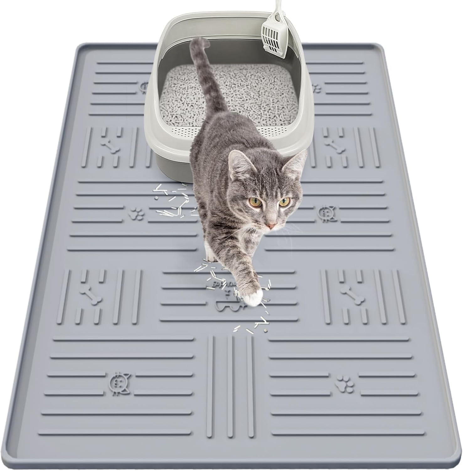 Large Silicone Cat Litter Mat, 34.3" X 24.8" Litter Trapping Mat, Soft and Waterproof Cat Litter Box Mats for Floor-Pink
