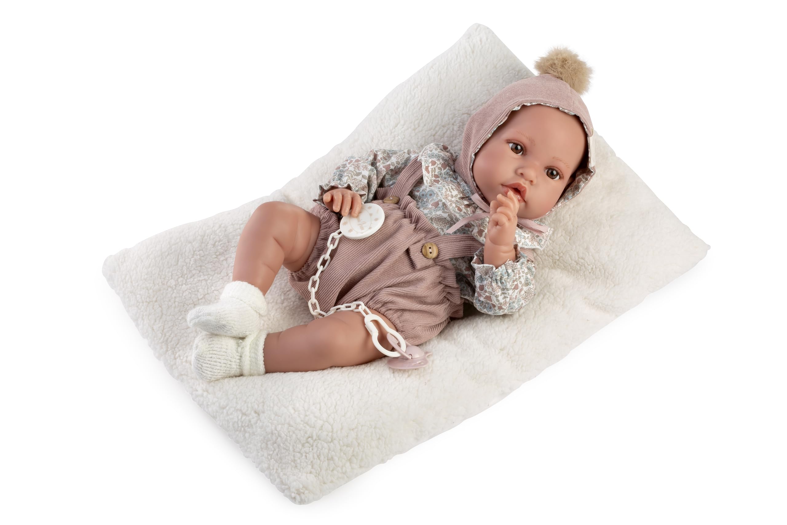 Muñecas Antonio Juan Recién Nacida Erika con Mantita, Muñeca Bebé Realista 42cm, Cuerpo Blandito, Pelele Florecitas y Gorrito con Pompón
