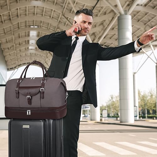 Miniatura 10 de Bolsa de viaje de lona grande para mujer bolsa de viaje de lona con compartimento para zapatos de 21 pulgadas para mujeres y hombres juego de 3