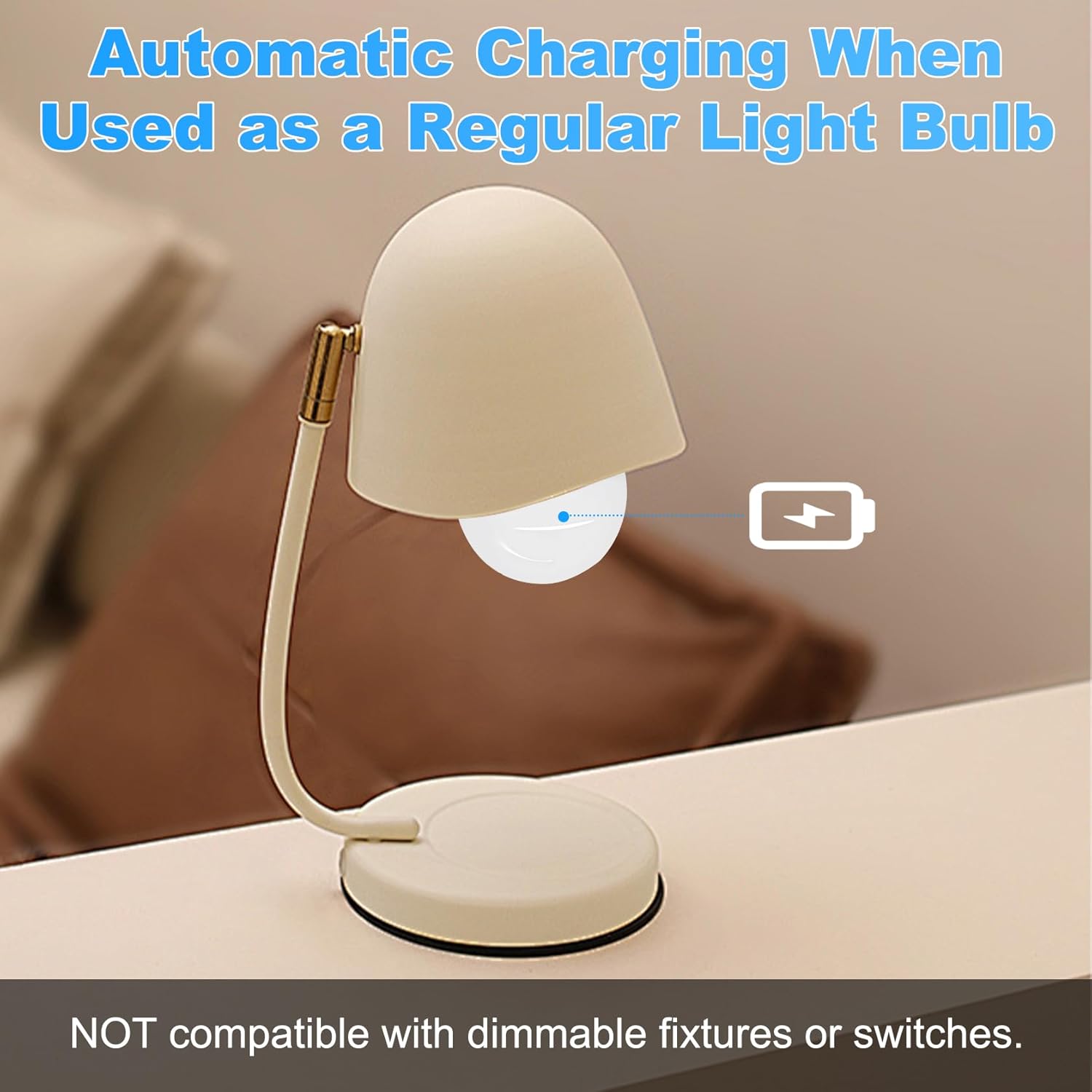 Emergency Rechargeable Light Bulbs 60 Watt, Cool White 6500K Battery Powered Light Bulb E26 Base, LED Battery Operated Light Bulb Long Lasting for Lamps, Power Outage, Sconces, 2 Pack