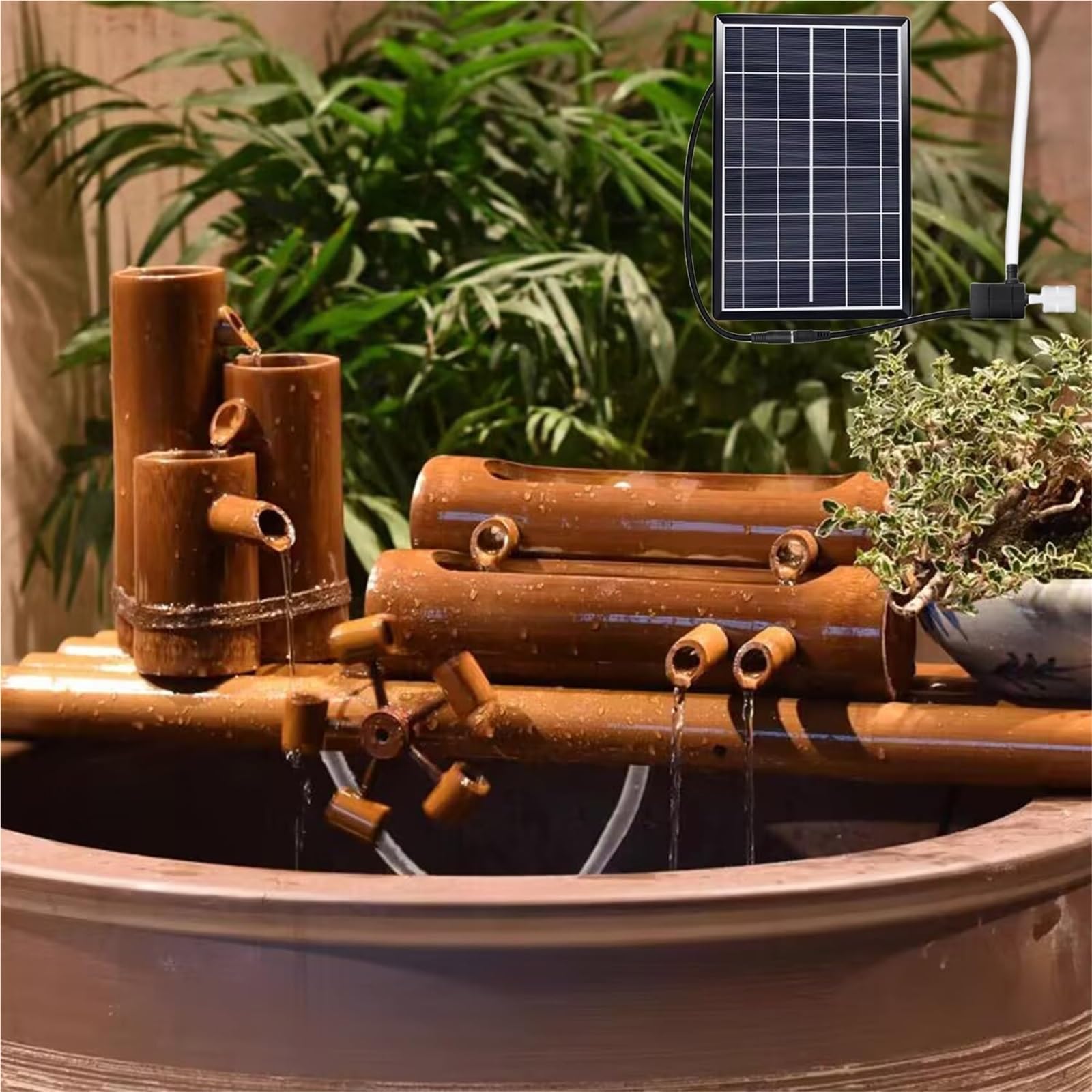 Solar-Bambusbrunnen mit Wasserpumpe für Teich und Garten, 40 cm (16 Zoll)