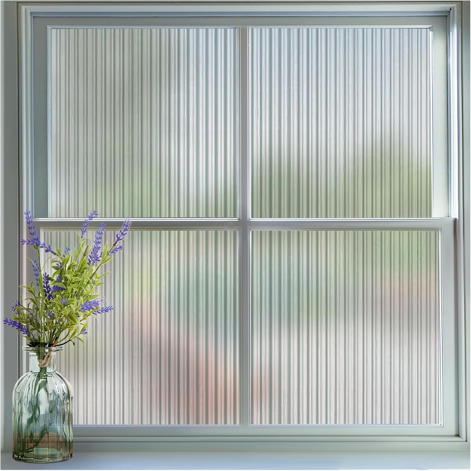 Coavas Reeded Glass Window Film: Privacy Window Film Non-Adhesive Window Privacy Film Sun Blocking Window Film Heat Control UV Blocking for Home, 45.5 x 157.5 inches White 45 x 157.5 Inch
