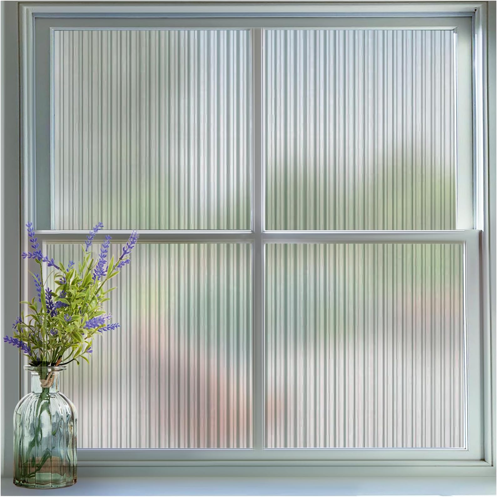 Coavas Reeded Glass Window Film: Privacy Window Film Non-Adhesive Window Privacy Film Sun Blocking Window Film Heat Control UV Blocking for Home, 17.5 x 118 inches