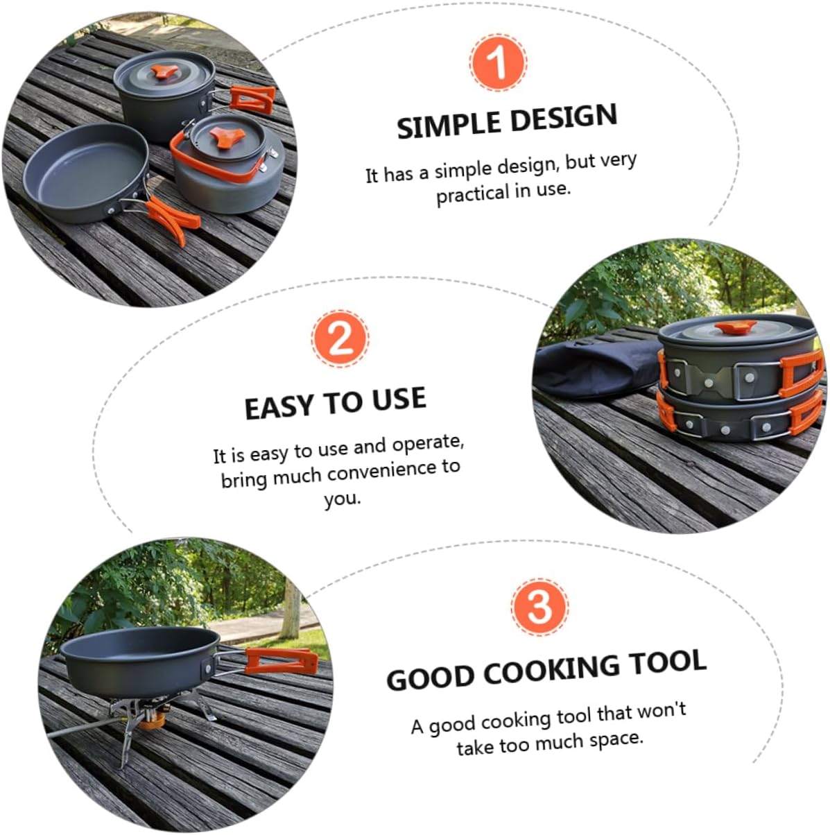 Generic 1 Set 3pcs Three Piece Kettle Saucepans Portable Grill Pots Cook Oven Double Burner Camping Stove Camping Gadgets Bank Unit Deep Frying Pan Camping Utensils Aluminum Alloy