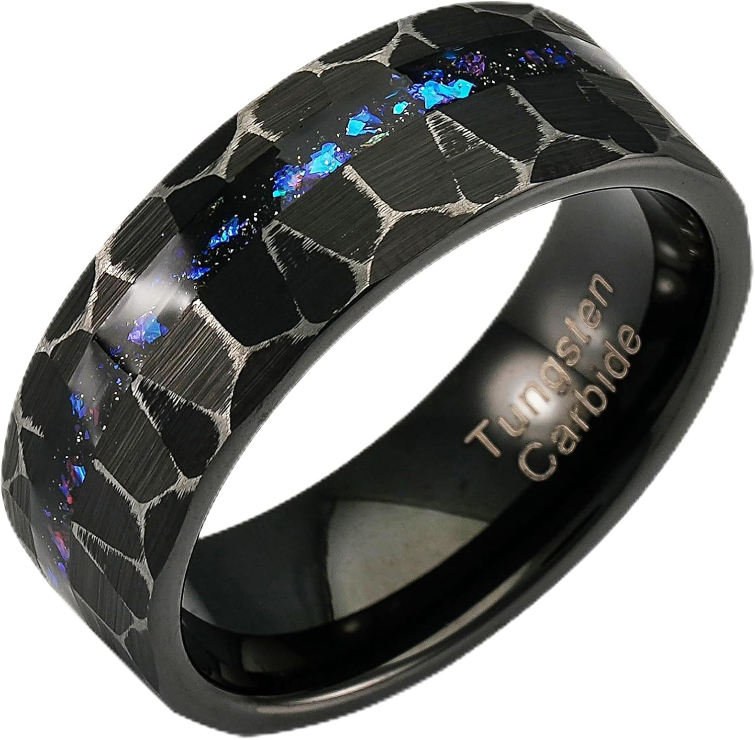 100S JEWELRY Men's Rustic Black Tungsten Ring with Orion Nebula Galaxy Design Hammered Finish Wedding and Engagement Band Sizes 6-16