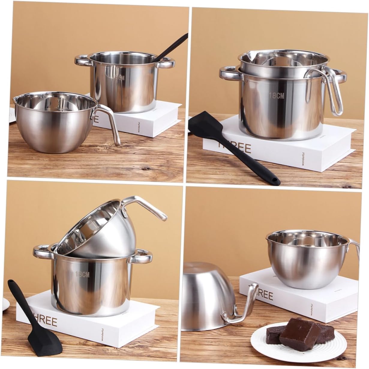 Ciieeo Stainless Steel Double Boiler Chocolate Melting Pot Set for Cheese Butter and Candle Making Sturdy Melting Supplies for Home Kitchen Use