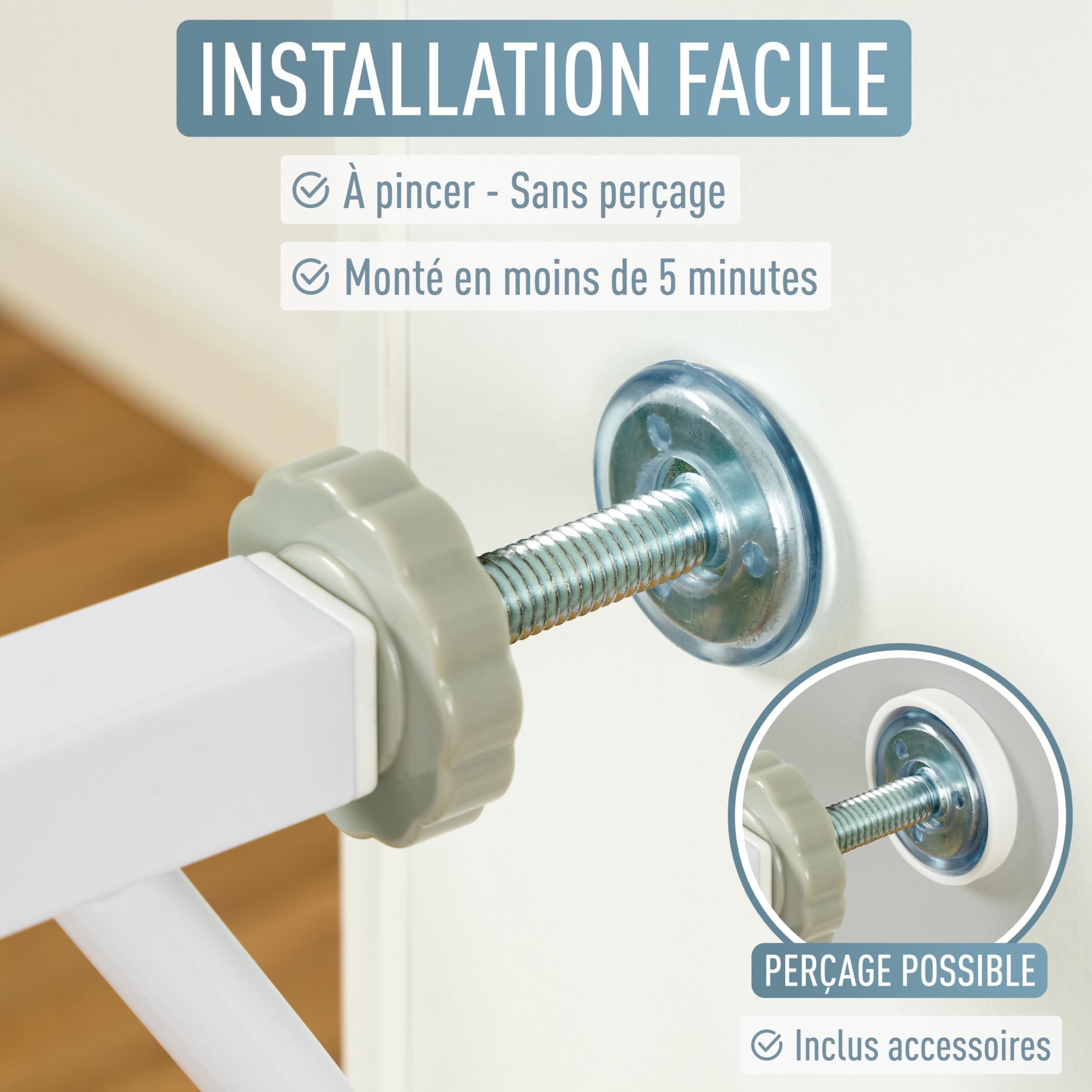 ib style Barrière de Sécurité Berrin XXL 85-185 - Passage Extra-Large, Installation Facile sans Perçage, Enfant Escalier, pour Enfants 6 a 24 Mois, 135-145 cm, Blanc