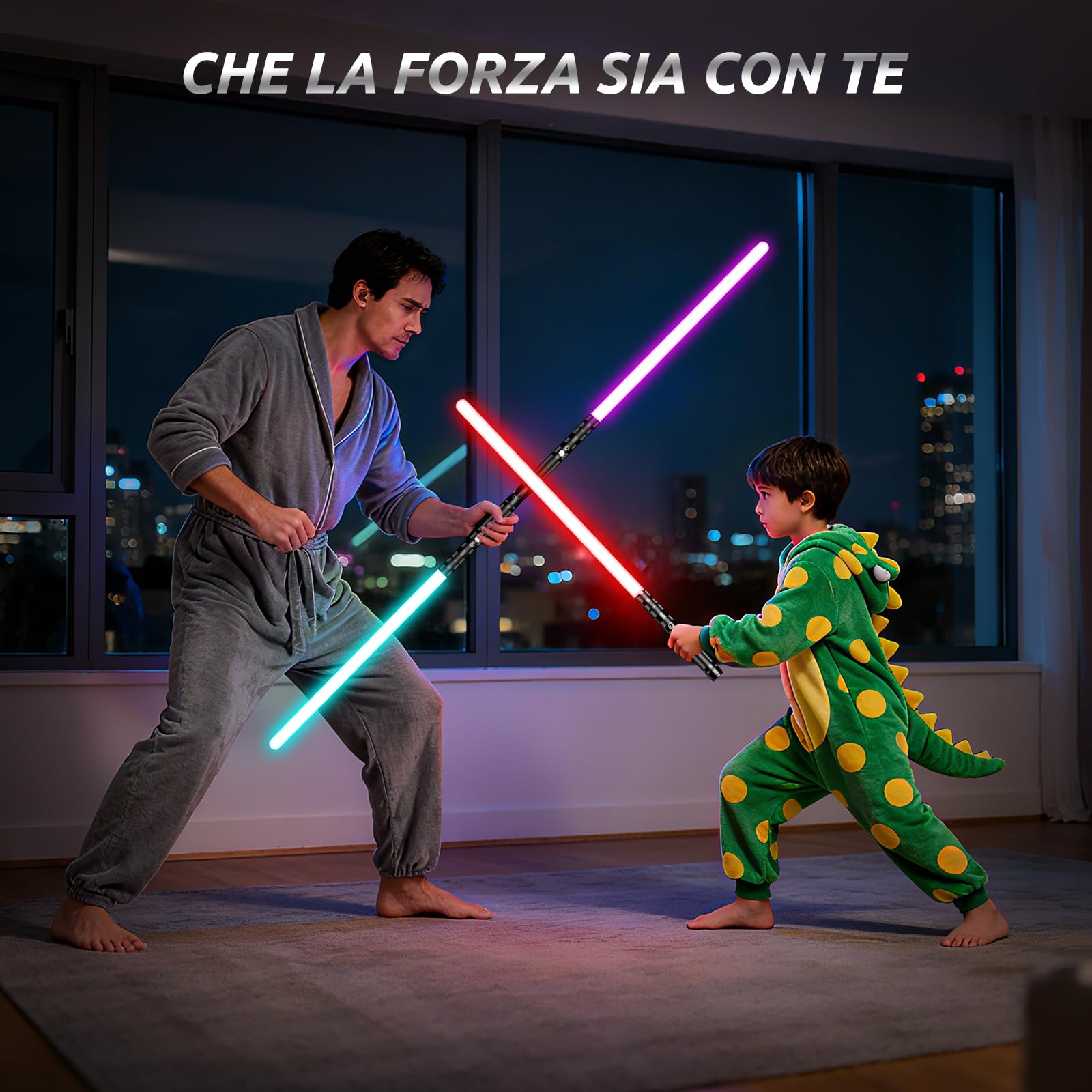 Spada Laser, 2 in 1 Spada Laser per Bambini, Ricarica USB RGB 16 Colori Lightsaber Suoni Simulati di Combattimenti, Regali per Bambini, Feste di Halloween, Cosplay (2 pz.)