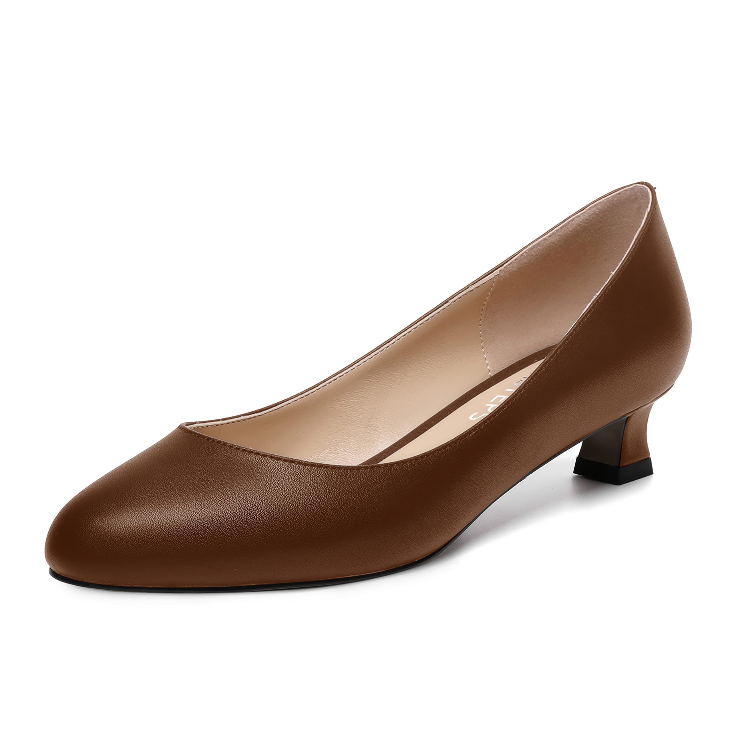 MOVINSTEPS Womens Dating Matte Slip On Round Toe Dress Spool Low Heel Pumps Shoes 1.5 Inch