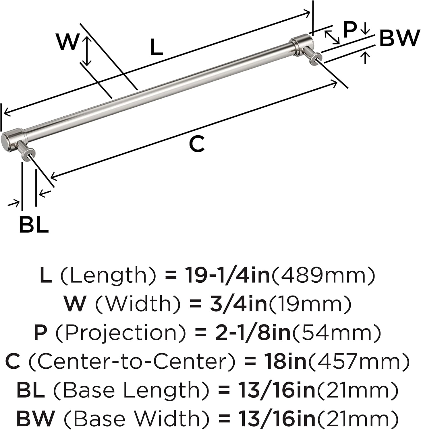 Amerock Faircrest 18 inch (457mm) Center-to-Center Polished Nickel Appliance Pull, BP37471PN