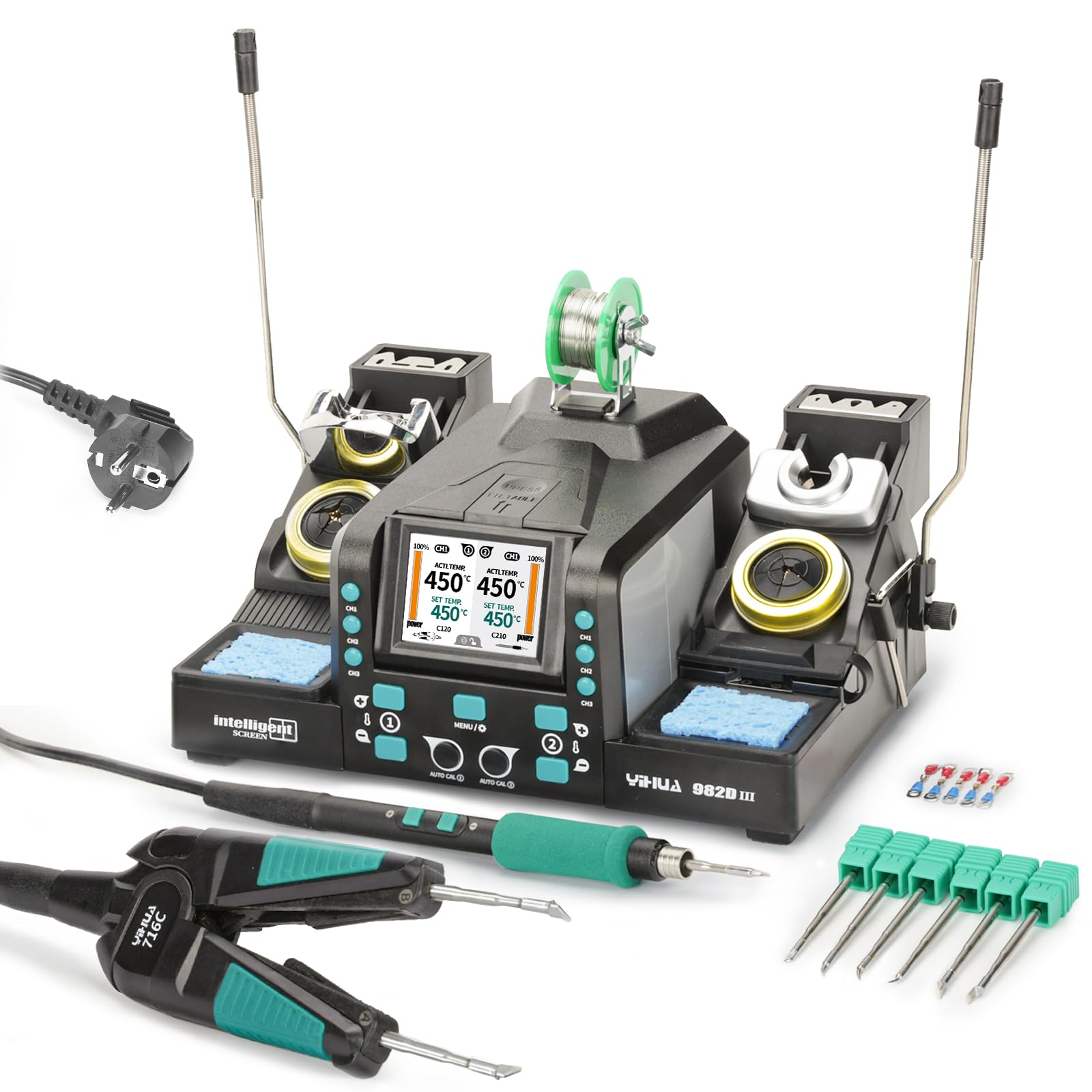 YIHUA 982D-III Stazione Saldante di precisione 2-IN-1 con saldatore C210 e sistema di punte a pinzette calde C120 per lavori di rilavorazione SMD microsaldatura, saldatore a stagno professionale