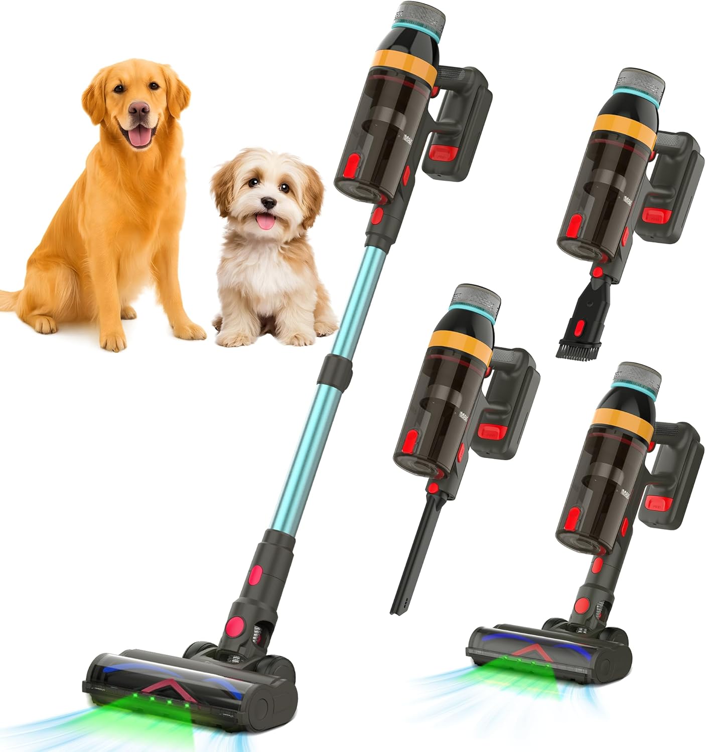 Cordless Vacuum Cleaner , 550W/45KP/60Mins(ECO MODE) Stick Vacuum Cordless Rechargeable for Home/CarPet/Pet Hair/Floor-3 Suction Modes,Smart Screen&Headlight,Self-Standing,Removable Battery,Lighweight