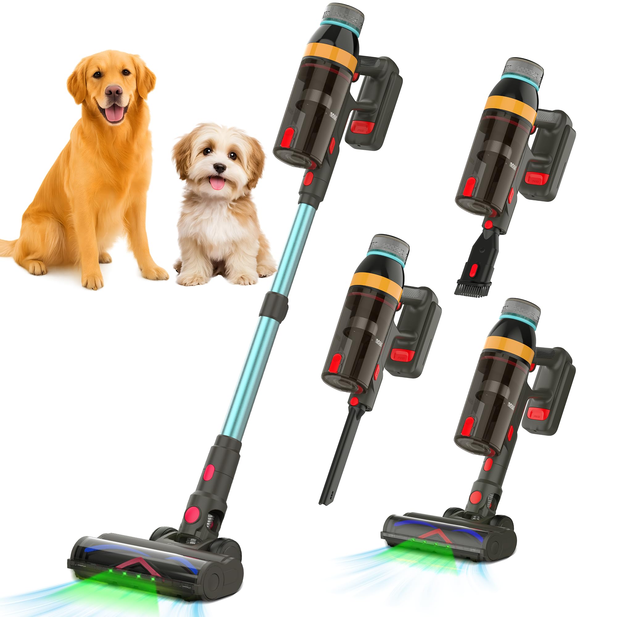 Cordless Vacuum Cleaner, 550W/45KP/60Mins(ECO Mode) Stick Vacuum Cordless Rechargeable for Home/Carpet/Pet Hair/Floor-3 Suction Modes,Smart Screen&Headlight,Self-Standing,Removable Battery,Lighweight