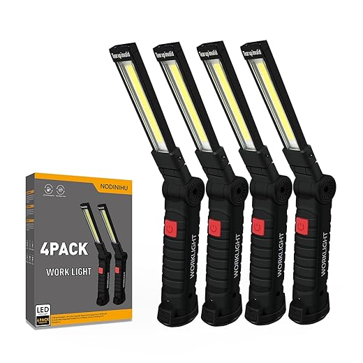 Working Light Portable, Rechargeable Work Lights with Magnetic Base Hanging Hook,360° Rotate 5 Modes,COB LED 800 Lumens Foldable Inspection Light for Car Repair, Grill and Outdoor Use(4pack)