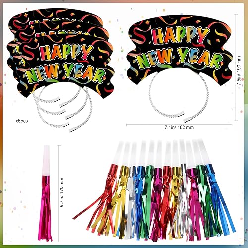 Miniatura 4 de HOWAF Suministros para fiestas de Año Nuevo, 42 unidades, sombreros de cono de Año Nuevo, con flecos, gafas de papel para decoración de fiesta de