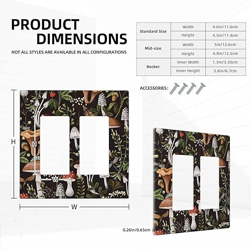 Miniatura 5 de Cubierta de interruptor de luz de hongo negro de 2 cuadrillas, placa decorativa de pared doble basculante tamaño estándar 4.50 x 4.50 pulgadas para