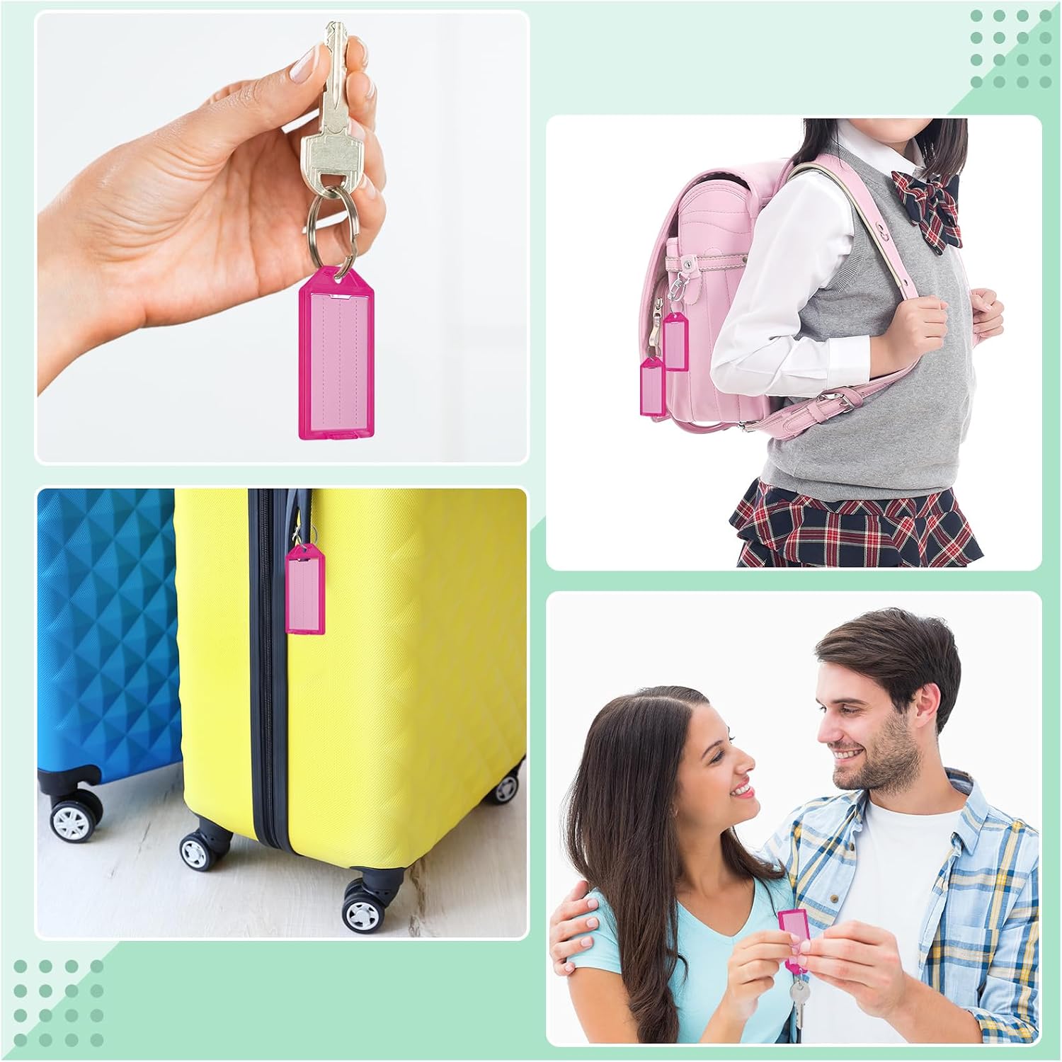 50 Pcs Plastic Key Tags with Labels, Key Labels with Ring and Label Window,Key Identifiers for Luggage, USB Drive, Backpack,Luggage Travels Home Office Classification Gifts Favors Supplies (Pink) image 3