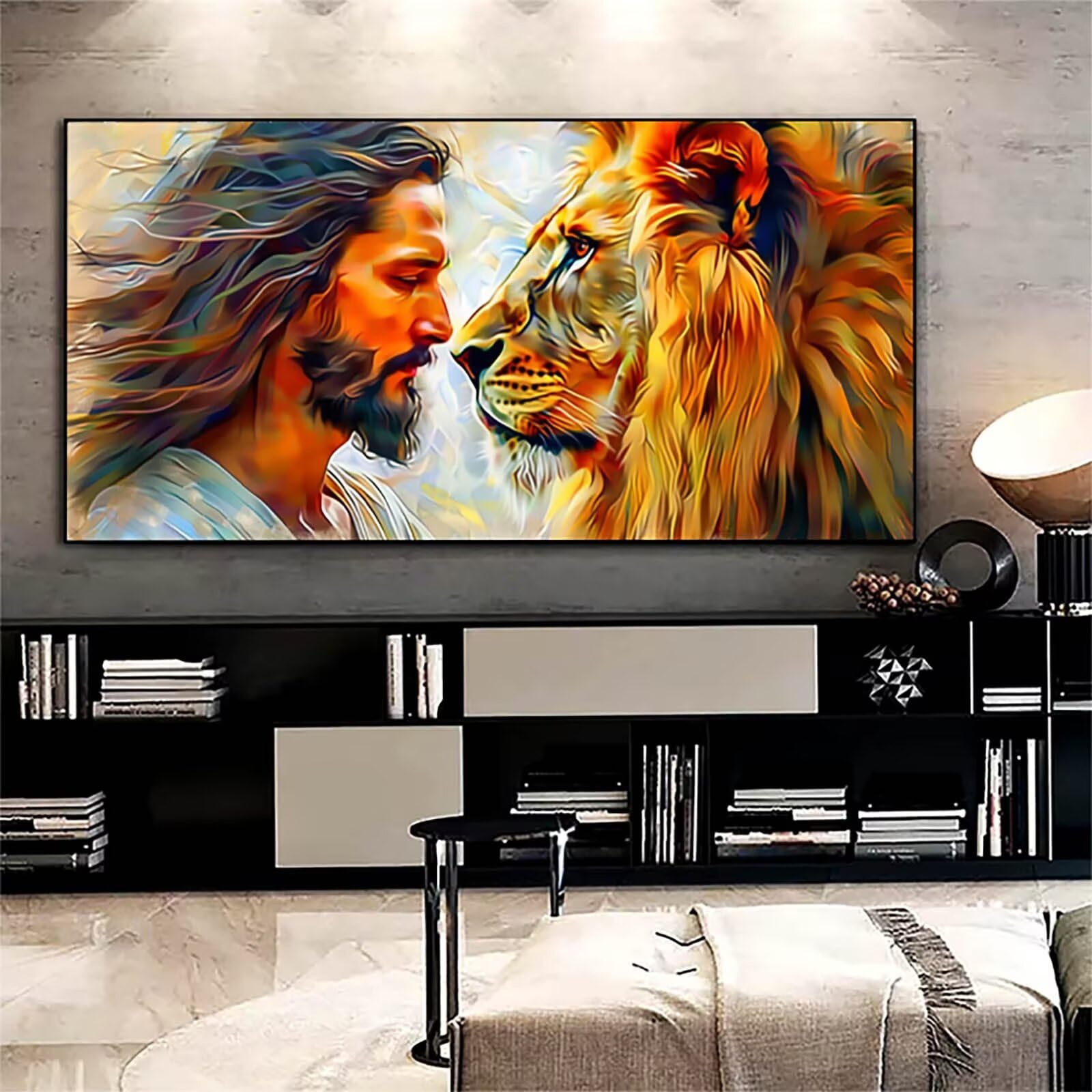 Malen Nach Zahlen Jesus Malen Nach Zahlen Erwachsene, Paint by Numbers Löwe Bastelset Erwachsene Frauen mit Pinseln und Acrylfarben für Deko Schlafzimmer, Geschenke 70 x 140 cm (Ohne Rahmen) N-G
