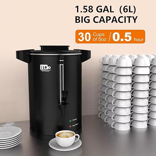 Miniatura 2 de Urna de café comercial de 30 tazas de 6 L, 750 W, cafetera de doble pared de percolado, dispensador de urna de agua caliente de acero inoxidable con
