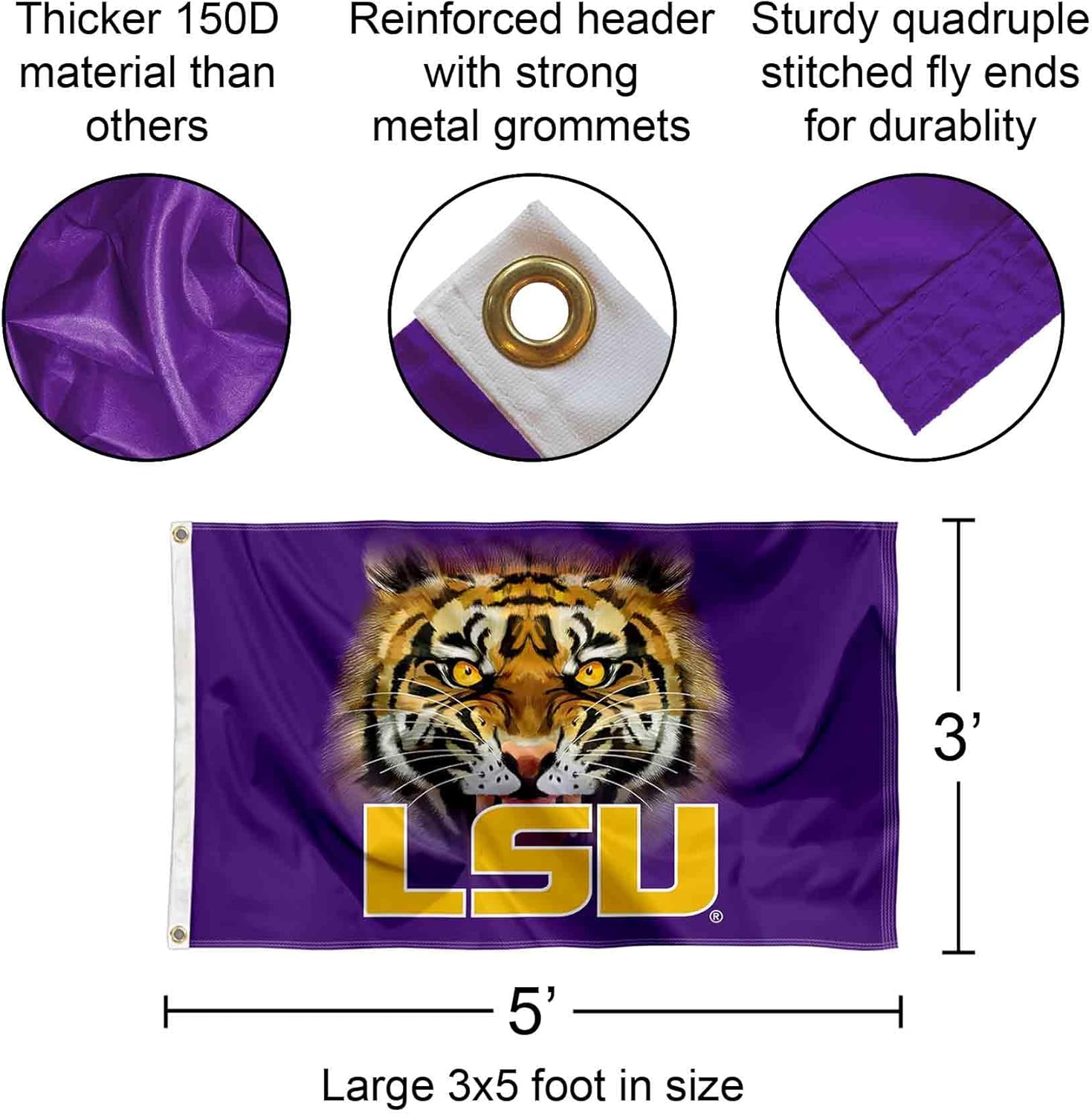 College Flags & Banners Co. Louisiana State LSU Tigers Tiger Eyes Flag - Image 2