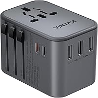 Vista 8 de VINTAR - Adaptador de viaje universal, adaptador de corriente internacional con 6A, 3 USB C y 2 puertos USB, adaptador de enchufe esencial de viaje