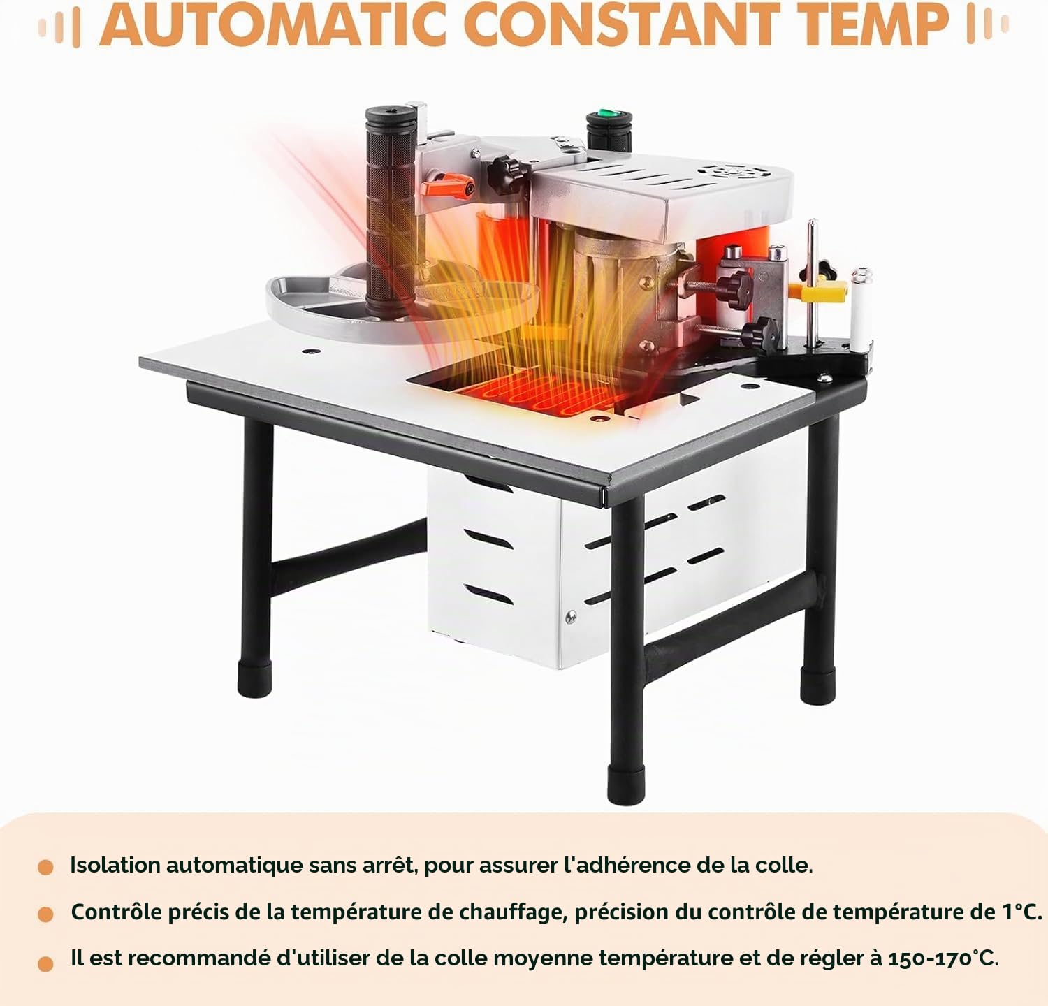 YUCHENGTECH Plaqueuse de Chant Portative 2-6m/min pour PVC/Contreplaqué | Vitesse Réglable 2-6m/min, Collage Double Face, Largeur 10-50mm, Épaisseur 0.3-3mm, pour Travail du Bois