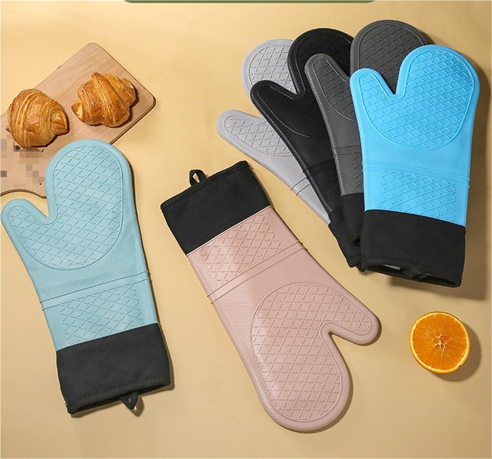 Rękawice do Pieczenia, 1 Para Silikonowych Rękawic Kuchennych Odpornych Na Ciepło Do Grilla W Kuchence Mikrofalowej I Pieczenia Idealne do Gotowania(Orange-OY pattern)