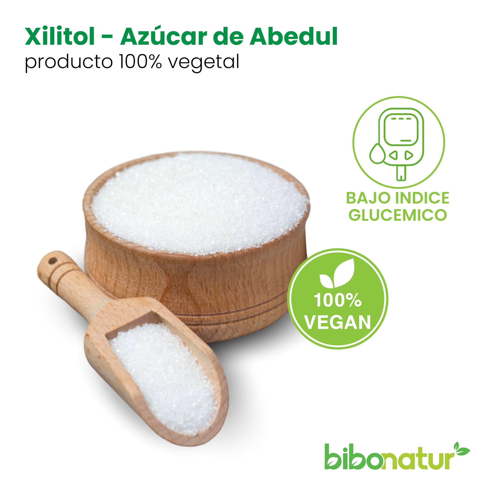 Bibonatur Xilitol 500gr – 100% Vegetal: azúcar de Abedul – Edulcorante Sustituto Natural del Azucar - Bajo Índice Glucémico – Bajo Índice Calórico