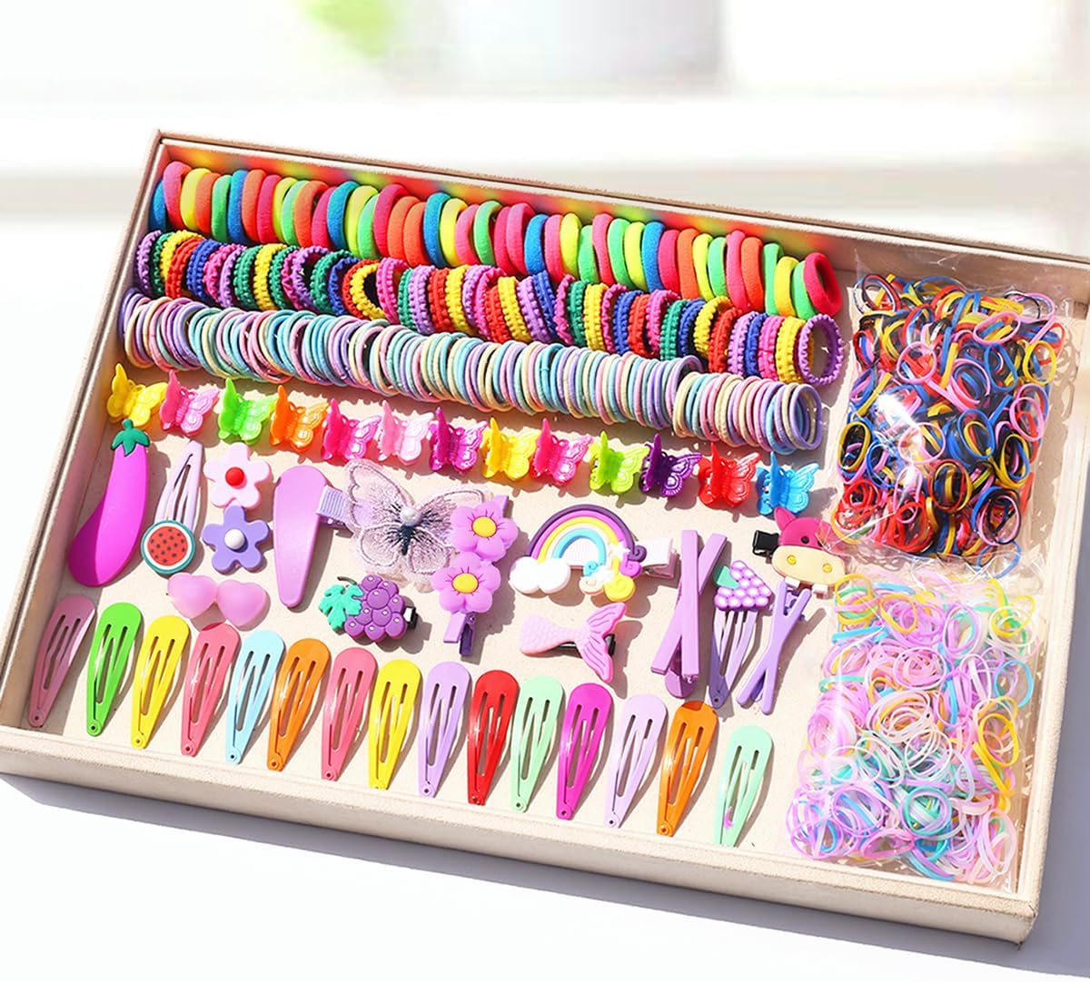 INSKIDS 844 Pcs Hair Accessories Set For Girls,Candy Colors Nylon Hair Ties,E...