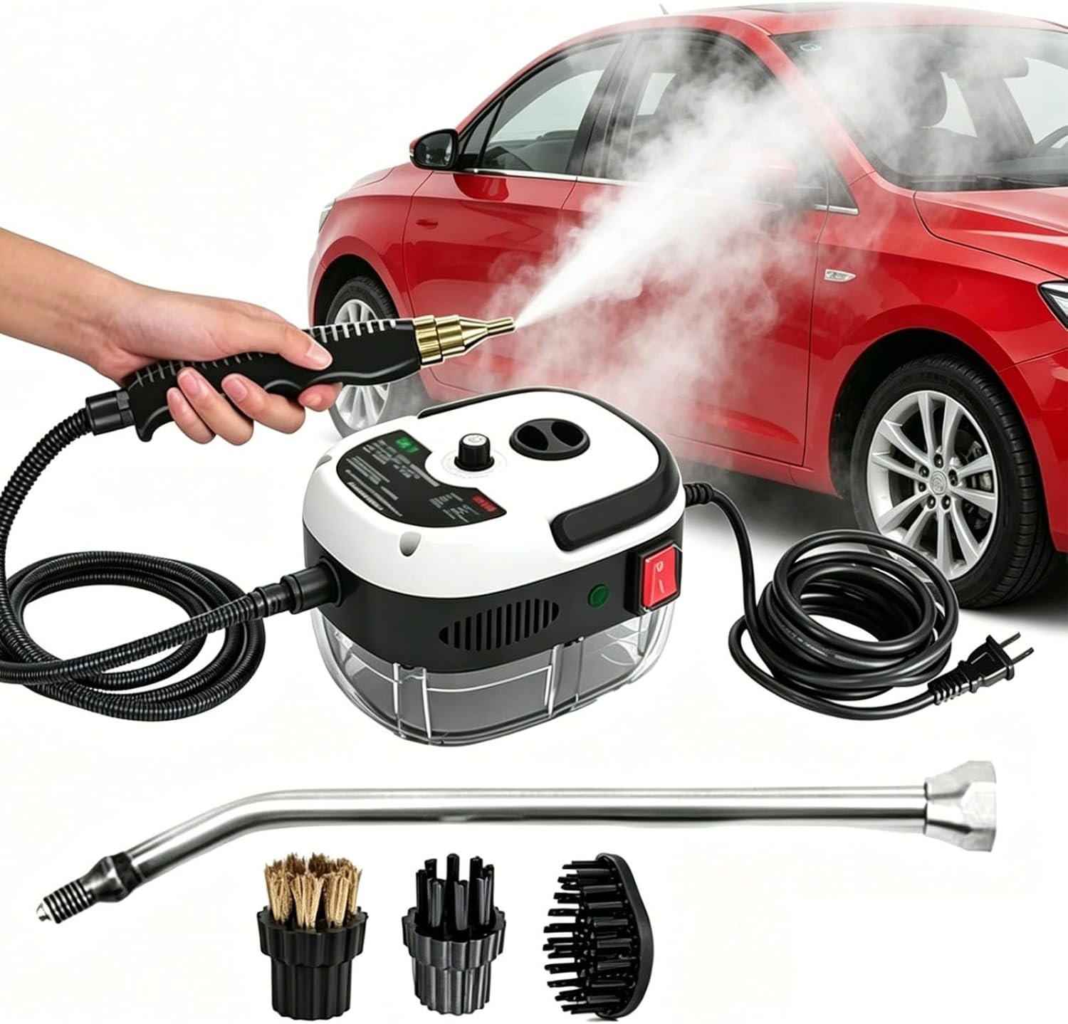 2500w Handheld High-Temperature Pressurized Steam Cleaner for Cars, Handheld Steam Cleaner with 6 Adjustable Levels - Portable Multi-Surface Steam Cleaning Machine for Kitchen,Car (White)