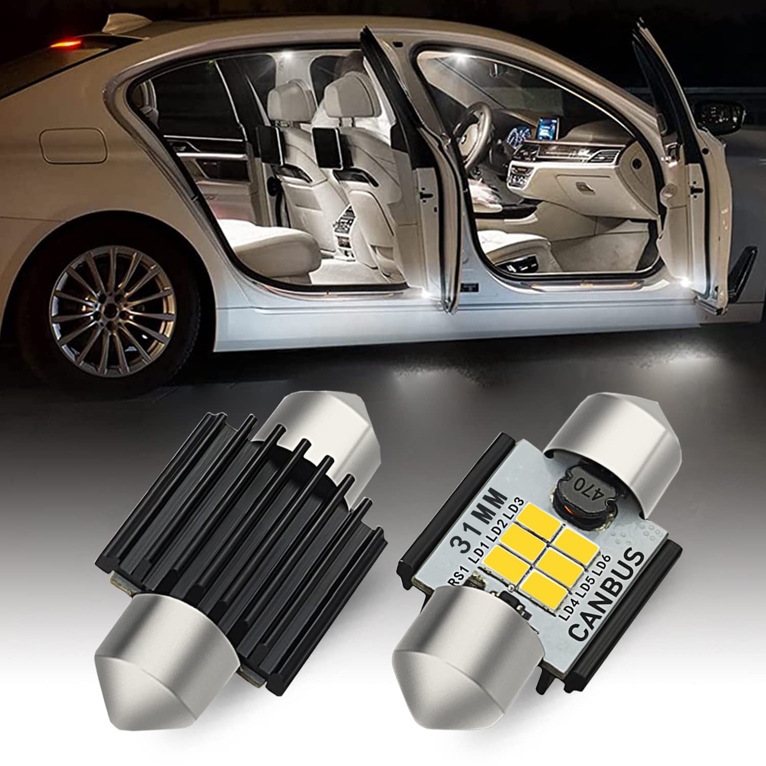 AUXITO Upgraded 1.25 inch 31MM DE3175 DE3021 Canbus Error Free Festoon LED Bulbs for Interior Car License Plate Dome Map Door Courtesy Maker Lights Xenon White, Pack of 2 White 31mm/DE3175