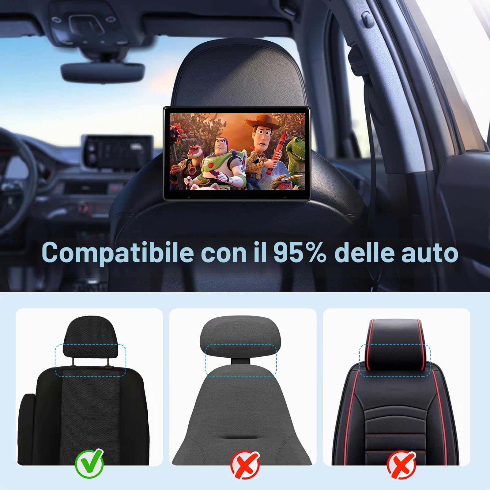 Lettore video da 10,1 pollici per poggiatesta auto, TV portatile da poggiatesta per sedile posteriore con Mirror Link wireless, Bluetooth, CarPlay e Android Auto wireless, con scheda TF da 64GB