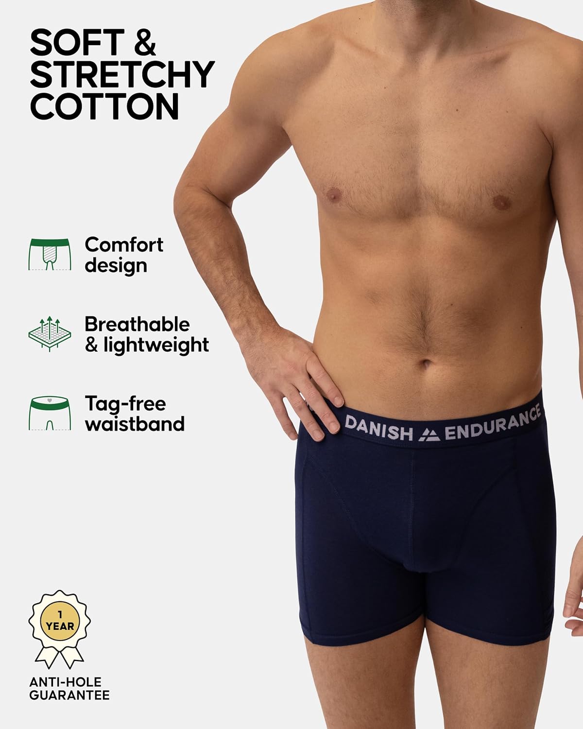 DANISH ENDURANCE Men's Cotton Boxer Briefs (6 or 10-Pack) – Soft, Stretchy, Breathable, With/Without Fly - Image 2
